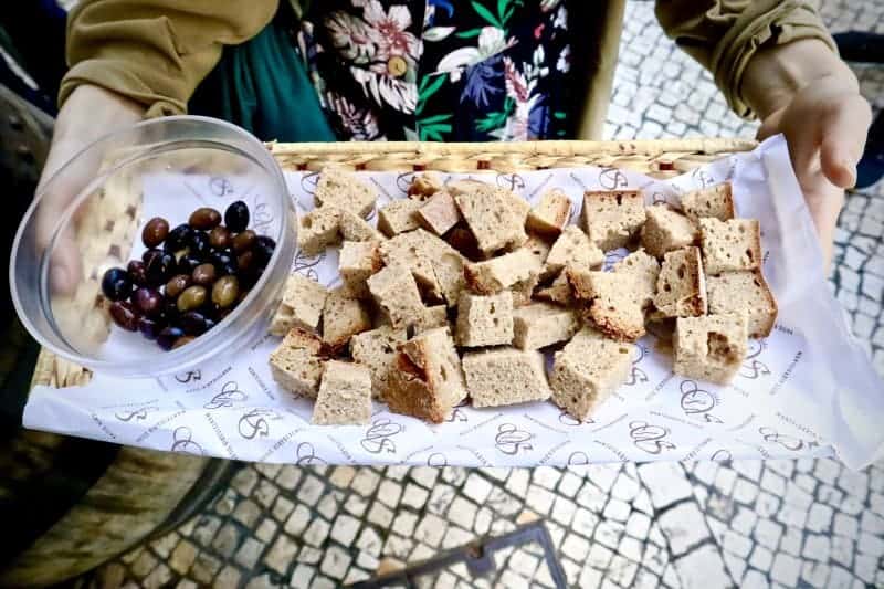 Bread and olive samples